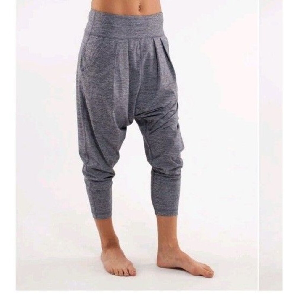 Lululemon Womens Grey Happy Hotha Slouch Crotch Harem Pants Sz 6 EUC Pockets
